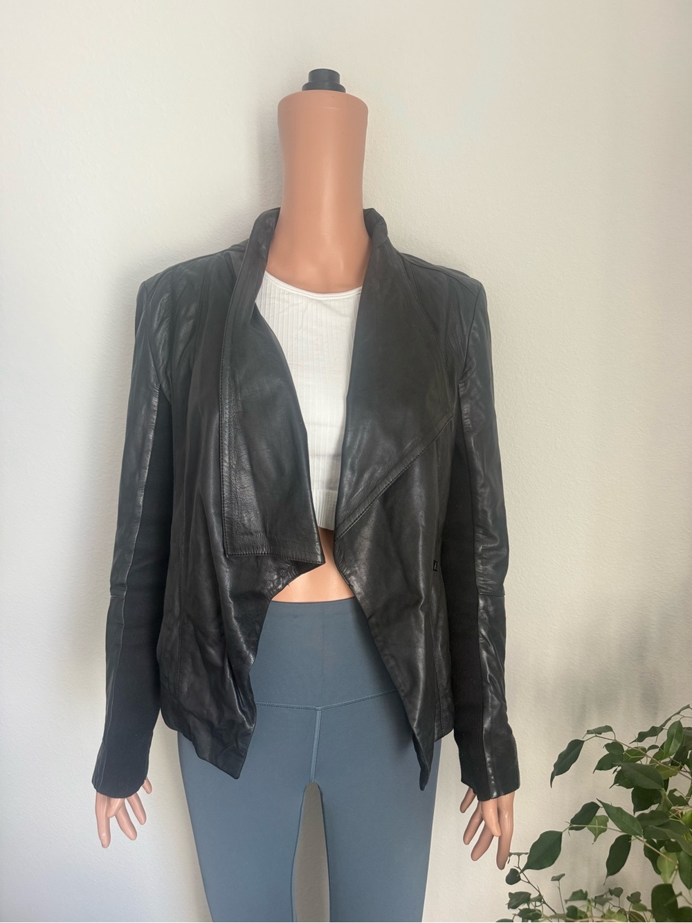 Trouve Black Draped Leather Jacket